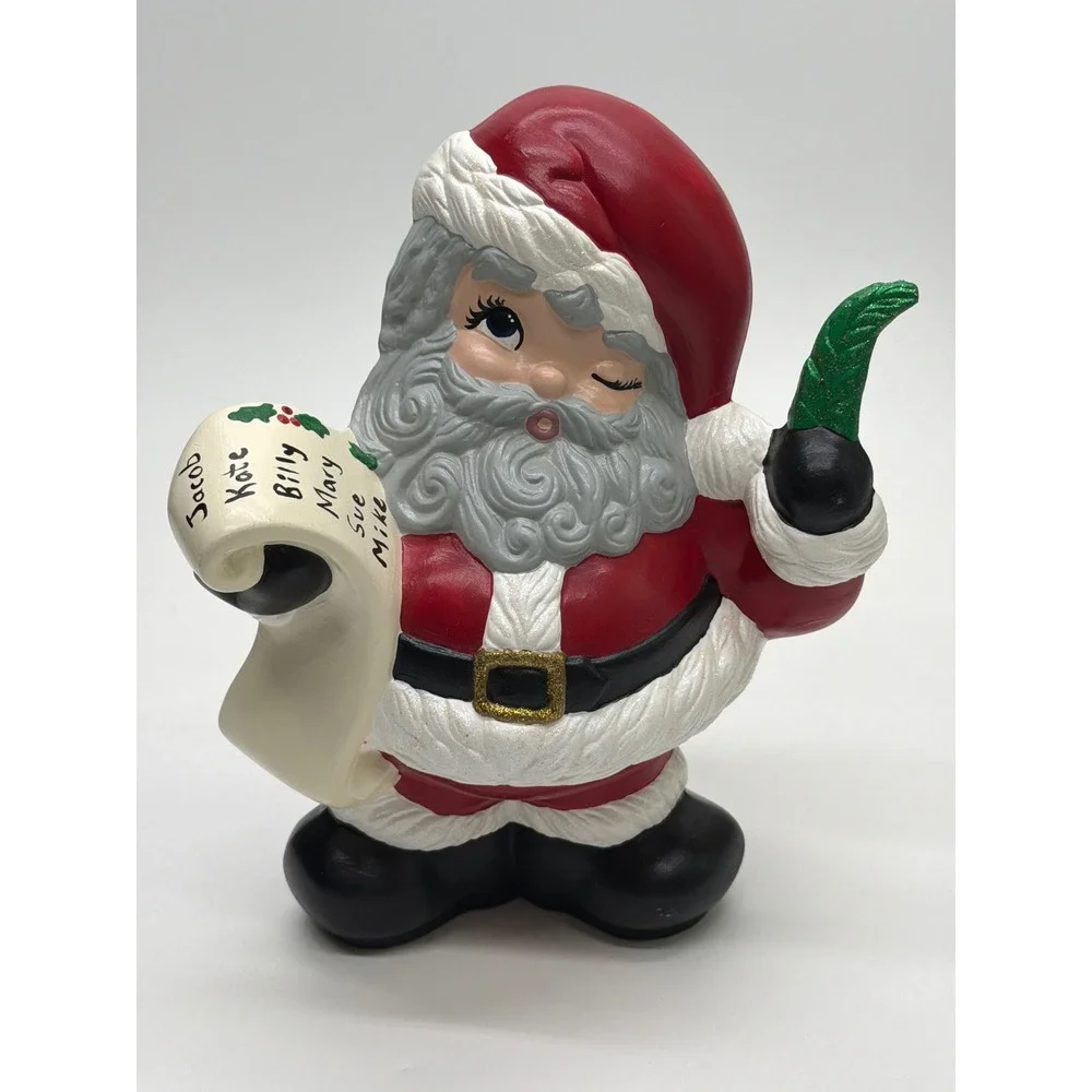 Vintage 1983 Hand Painted Ceramic Winking Santa Claus Figurine with List 83 DHM